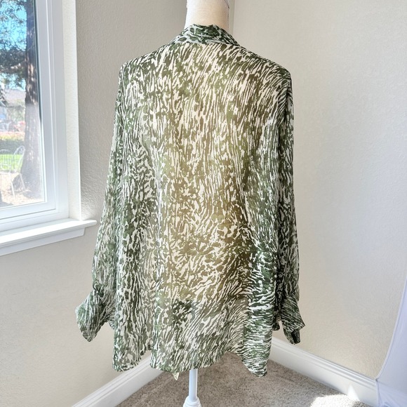 Free People Safari Print Tie Front Kimono Top Women OS Green Abstract Sheer Boho - Picture 3 of 9